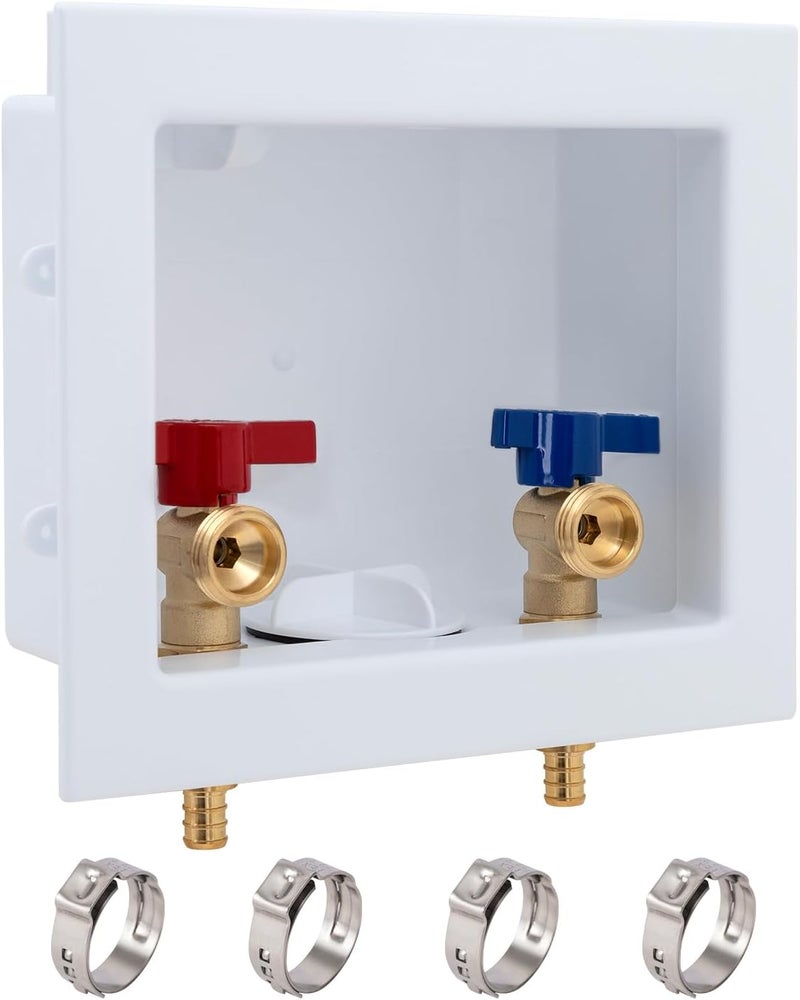 SUNGATOR Pex Washing Machine Outlet Box with Center Drain, Laundry Washer Valve Box, 1/2 Inch Pex Crimp Inlet x 3/4 Inch MHT Outlet，with 4 Crimp Rings - Image 1